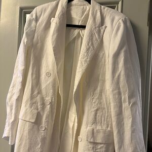 Alex Mill Double Breasted Blazer in Linen in White - Size Small